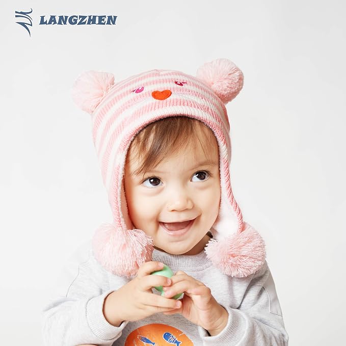 LANGZHEN Toddler Kids Infant Winter Hat, Earflap Knit Warm Cap Fleece Lined - Image 2
