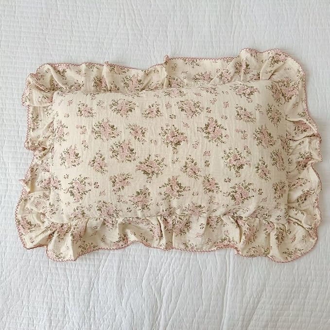 BuLuTu Muslin Cotton Toddler Pillowcases 14"x20", Shabby Chic Pink Floral Kids - Image 7
