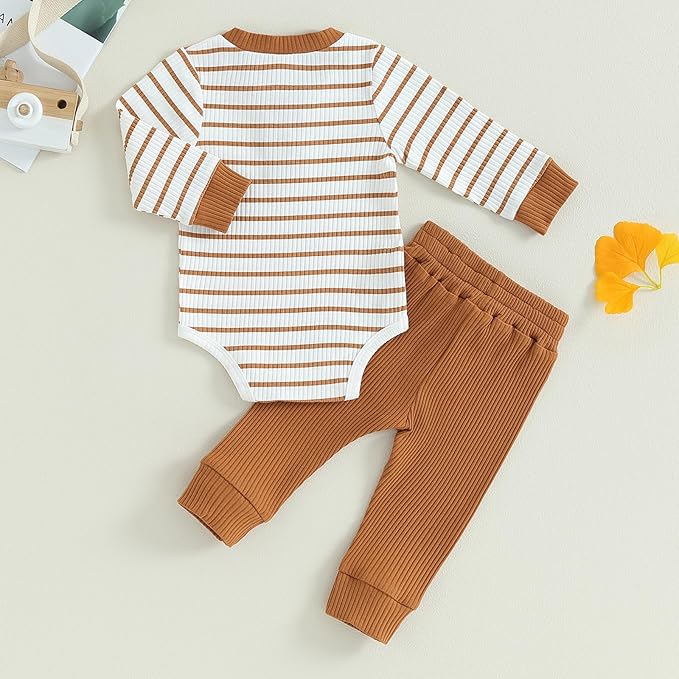 Newborn Baby Boy Girl Clothes Ribbed Knitted Long Sleeve Romper Pants Solid - Image 7