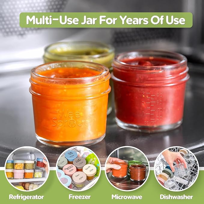 WeeSprout Baby Food Storage Glass Jars w/Lids Bright Variety, Reusable Small - Image 5