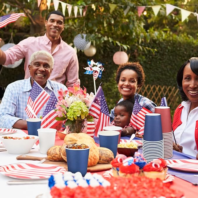 URATOT 60 Pieces 4th of July 9 Ounce Disposable Paper Cups Patriotic Blue White - Image 7