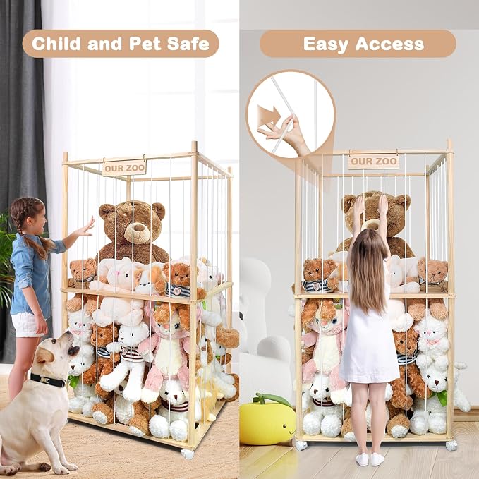 Stuffed Animal Zoo Storage Cage Wooden, Space Save Toy Organizer, Extra Large - Image 5