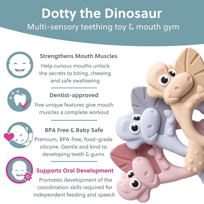 Bibado - Dotty The Dinosaur Teething Toys, Fawn - Multi-Sensory Teether - BPA - Image 3