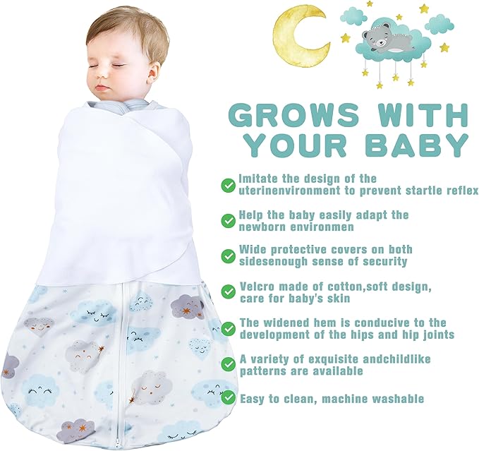Newborn Sleep Sack Baby Swaddle, 0-3 Months, 3-Way Adjustable Wearable Blanket - Image 2