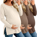 Riyiper 3 Pack Women's Maternity Long Sleeve T-Shirts Round Neck Side Split by Riyiper