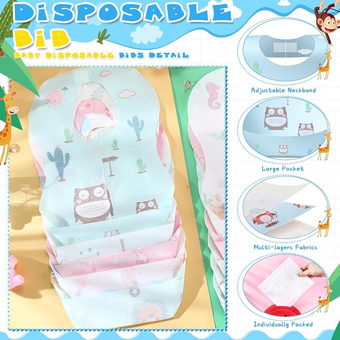 100/200 Pcs Disposable Baby Bibs Bulk Travel Feeding Bib Soft Food Catcher - Image 3