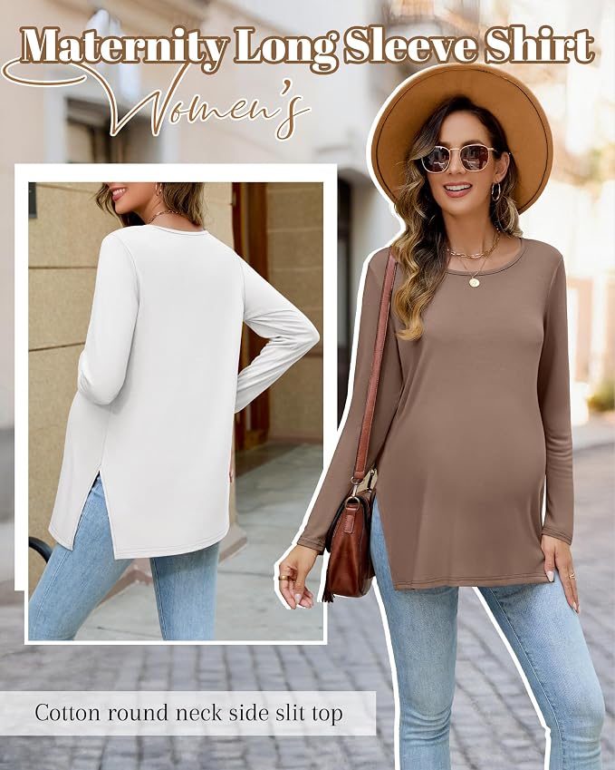 Riyiper 3 Pack Women's Maternity Long Sleeve T-Shirts Round Neck Side Split - Image 5