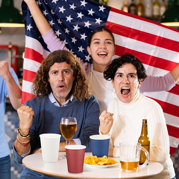 URATOT 60 Pieces 4th of July 9 Ounce Disposable Paper Cups Patriotic Blue White - Image 6