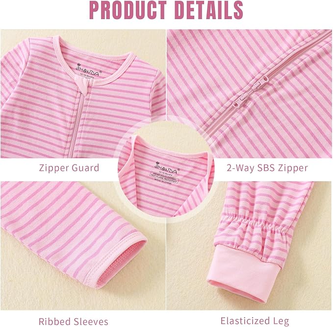 Jimonda Baby Sleeper Rompers, Unisex Boys Girls Zip-Front Pajamas One-Piece - Image 4