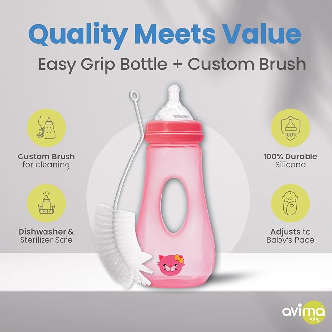 Avima Easy Grip Anti Colic Baby Bottles, BPA Free, 8 oz. Wide Neck w/Medium - Image 3