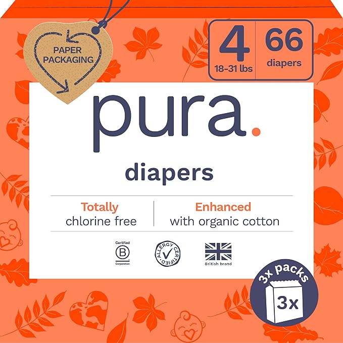 Pura Size 4 Diapers, Organic Cotton, Plant-Based, Dermatologically Tested by MyPura