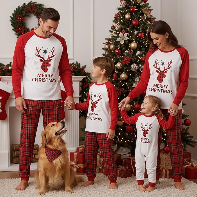 Awoscut Christmas Family Matching Pajamas Christmas Pjs Holiday Nightwear - Image 3