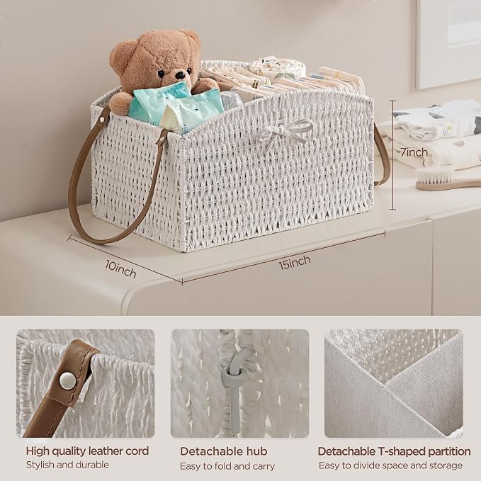 HBlife Diaper Caddy Organizer, Large Hand-Woven Storage Basket - Image 3