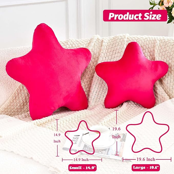 Hot Pink Star Throw Pillow, Cute Star Pillow Room Decor, Soft 19.6" Star Shaped - Image 2