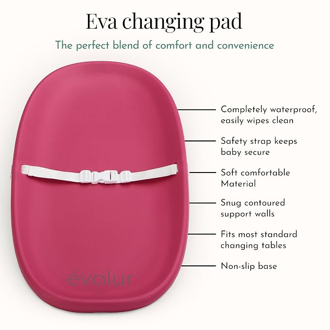 Evolur Eva Baby Changing Pad in Fuschia Pink, Lightweight and Portable Changing - Image 5