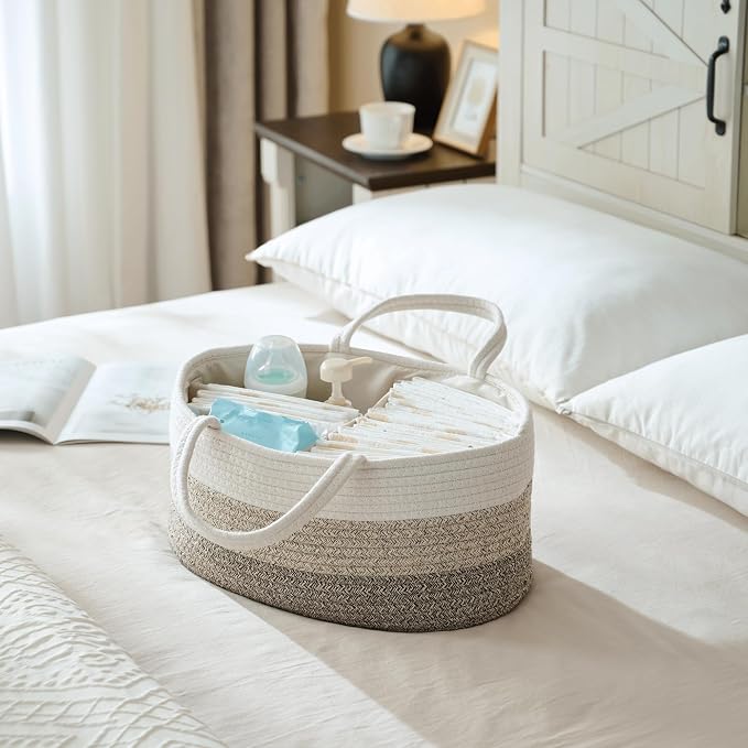 Baby Diaper Caddy Organizer, Extra Large Cotton Rope Nursery Diaper Basket - Image 3