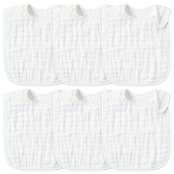 Zainpe 6Pcs Snap Muslin Cotton Baby Bibs White Adjustable Drool Bib by Zainpe