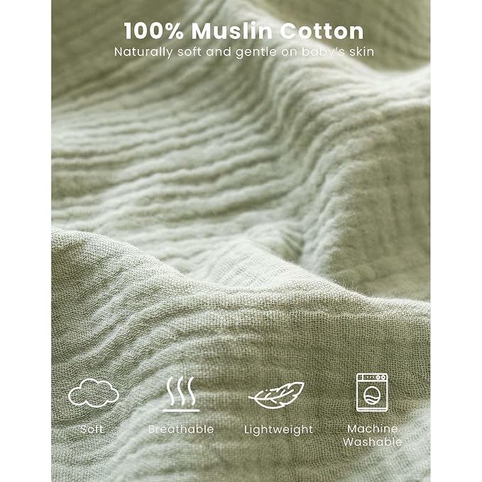 Konssy Muslin Baby Sleep Sack 6-12 Months 0.8 TOG, 2 Pack 100% Cotton Wearable - Image 3