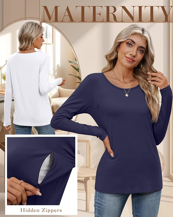 4 Pack Women's Cotton Nursing Tops, Breastfeeding Maternity - Image 4