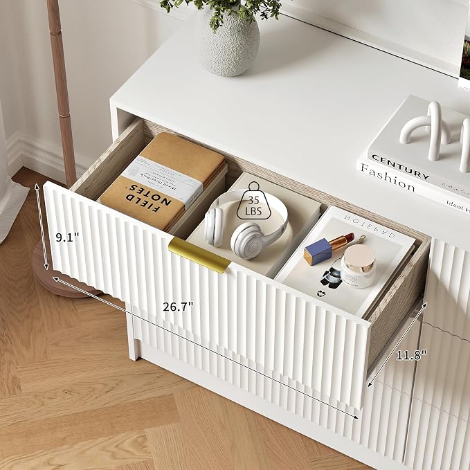 6 Drawers Fluted Dresser for Bedroom, Large Floor Chest of Drawers, Modern Long - Image 3
