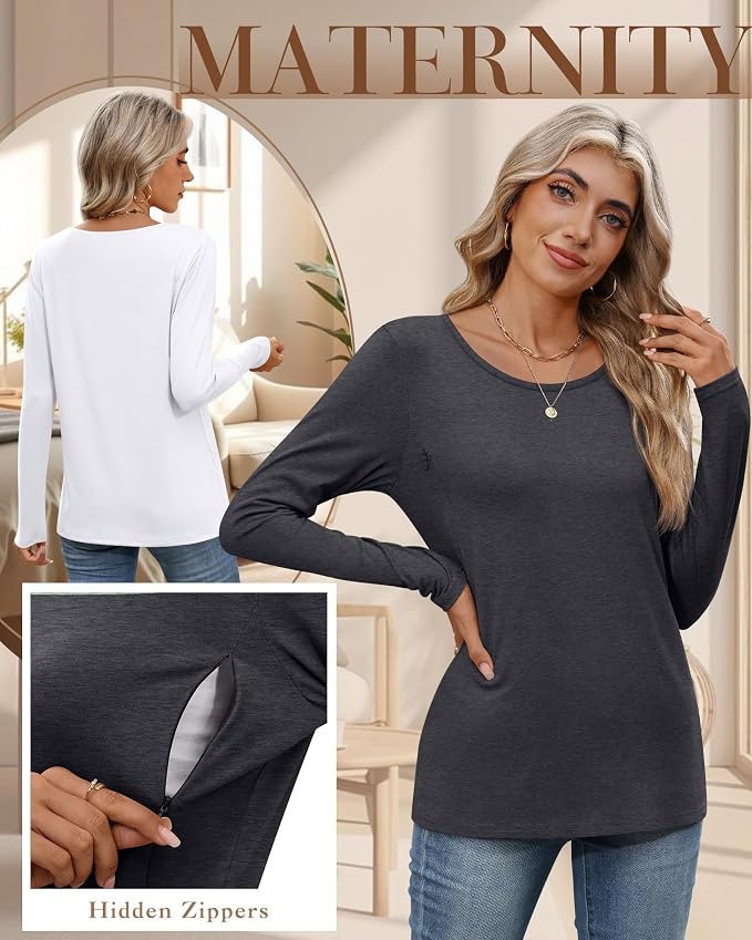 4 Pack Women's Cotton Nursing Tops, Breastfeeding Maternity - Image 4