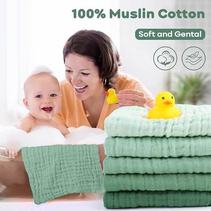 Yoofoss Muslin Baby Washcloths 100% Organic Cotton Face Towels 10 Pack Wash - Image 5