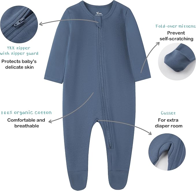 O2 BABY Baby Boys Girls Organic Cotton Zip-Front Sleeper Pajamas, Footed Sleep - Image 4
