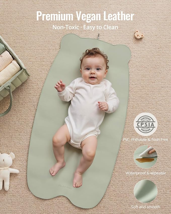 Blissful Diary Vegan Leather Portable Changing Pad, Wipeable & Waterproof Baby - Image 2