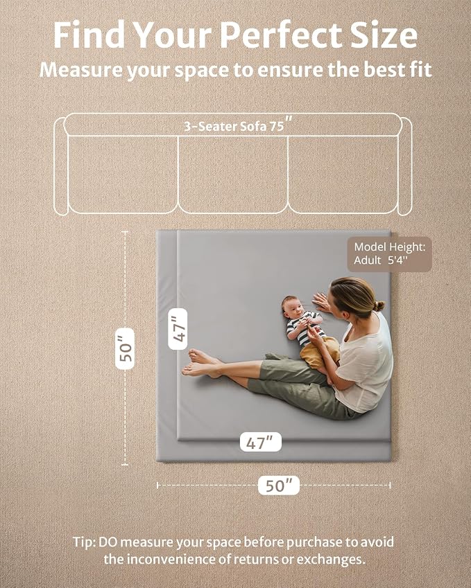 Blissful Diary Vegan Leather Baby Play Mat, 50x50 Thicken Foam Cushioned & - Image 3