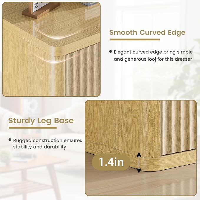 Natural 6 Drawers Dresser for Bedroom, Handleless, Modern Fluted Dresser TV - Image 9