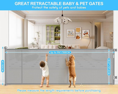 196 Inch Retractable Baby Gates Extra Wide, 41 Inch Reinforced Extra Tall Gate - Image 2