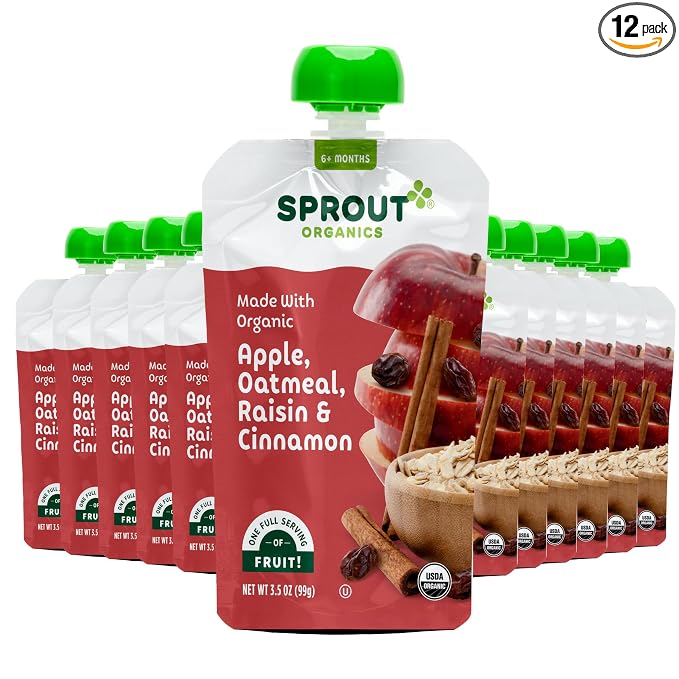 Sprout Organic Baby Food, Stage 2 Pouches, Apple Oatmeal Raisin by SproutOrganics
