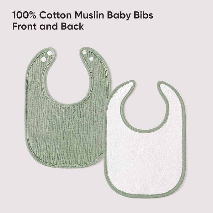 Bearmoss Muslin Baby Drooling Bibs 8 Pack, 100% Cotton Square Adjustable - Image 2