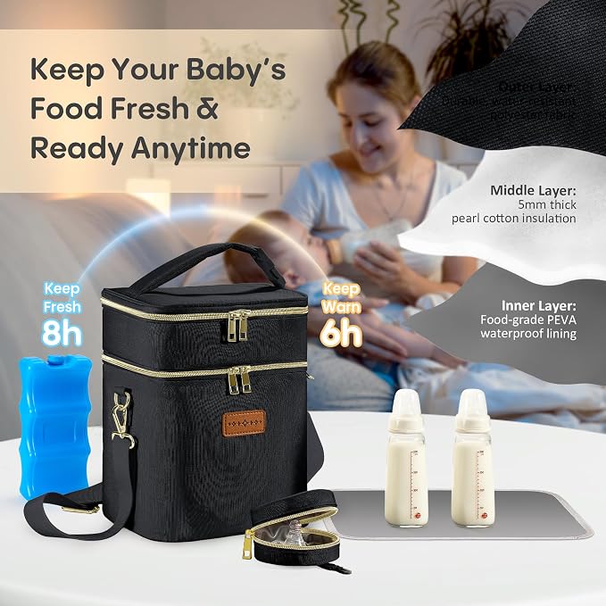 Breastmilk Cooler Bag with Ice Pack & Pacifier Case, Large Double Layer - Image 2