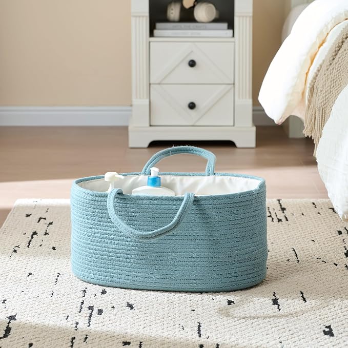 Baby Diaper Caddy Organizer, Extra Large Cotton Rope Nursery Diaper Basket - Image 7
