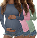 Riyiper 3 Pack Women's Maternity Shirts Long Sleeve Ribbed Knit Pregnancy Tees by Riyiper