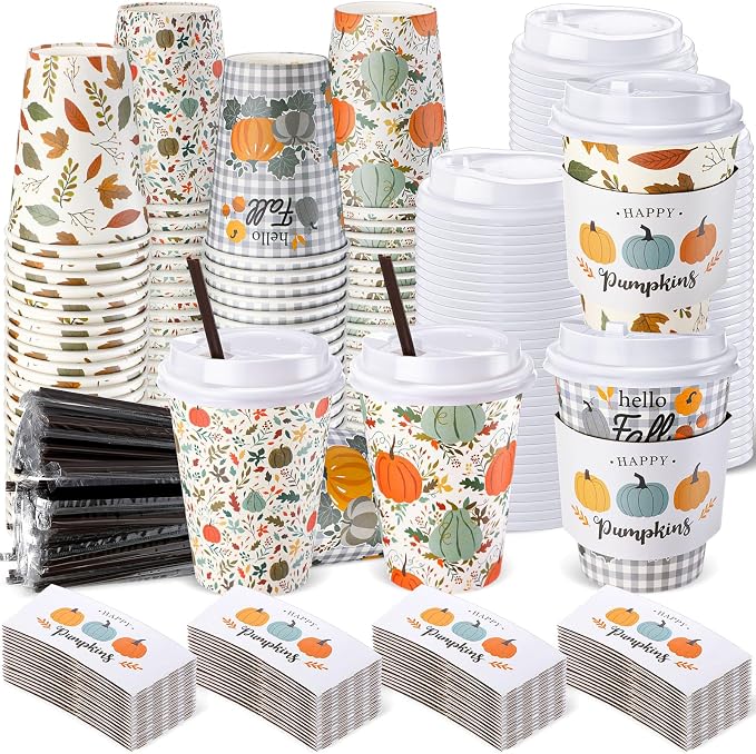 Lallisa 100 Sets Fall Thanksgiving Coffee Cup Bulk by Lallisa
