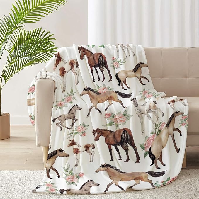 Horse Rose Blanket for Teen Flowers Throw Blanket Gifts for Girls Boys Soft - Image 4