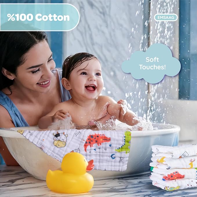 Muslin Baby Washcloths Pack of 7-Gift Boxed Mixed Patten, Absorbent Baby Bath - Image 4