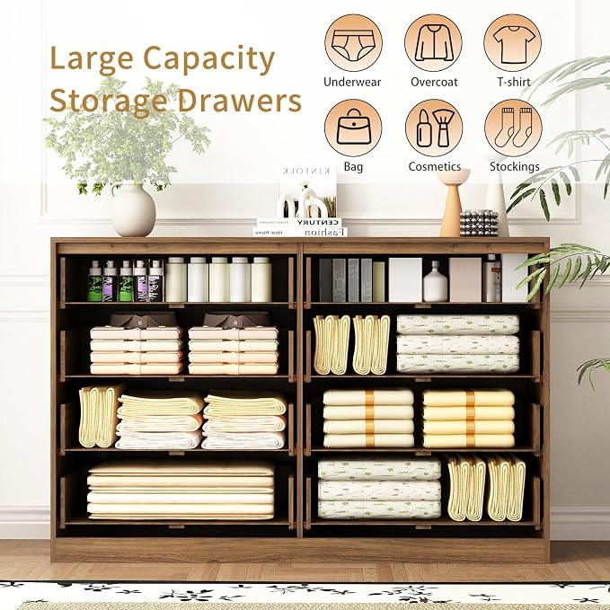 8 Drawer Dresser for Bedroom, Modern Fluted Double Dresser, Mid Century Wooden - Image 3