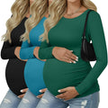 Ficerd 3 Pack Women's Maternity Shirts, Long Sleeve Side Ruched Pregnancy Tee by Ficerd