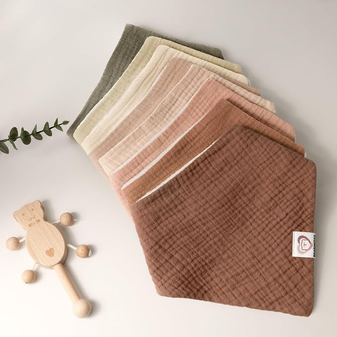 Bearmoss Muslin Baby Bibs 8 Pack Soft Bandana Bibs - Image 5
