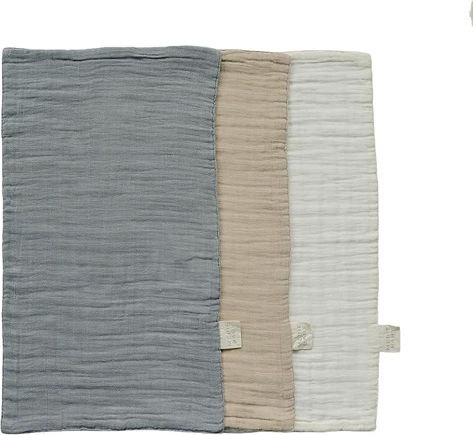 Mebie Baby Burp Cloths, Dusty Blue Print 3-Pack, Muslin Burp Cloth Set by MebieBaby