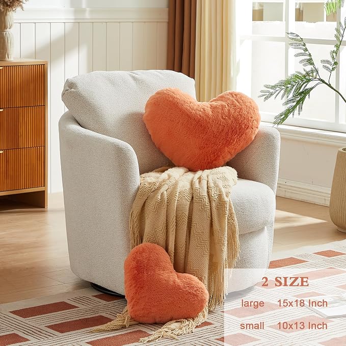 EastTree Heart Pillows, Love Throw Pillows Gifts, Ultra Soft Faux Rabbit Fur - Image 2