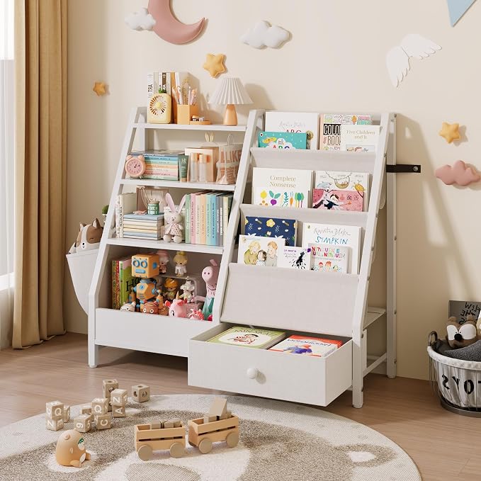 Kids Bookshelf and Toy Storage Organizer, Kids Bookcase Montessori 3 Tier Baby by Ollieroo