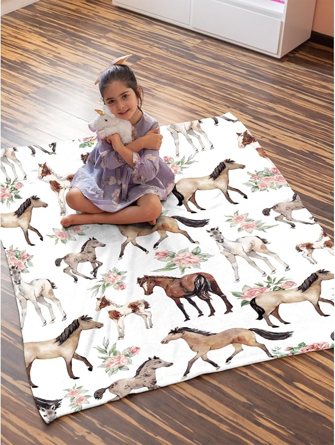 Horse Rose Throw Blanket for Women Men Flowers Blanket Gifts for Adults Cute - Image 6