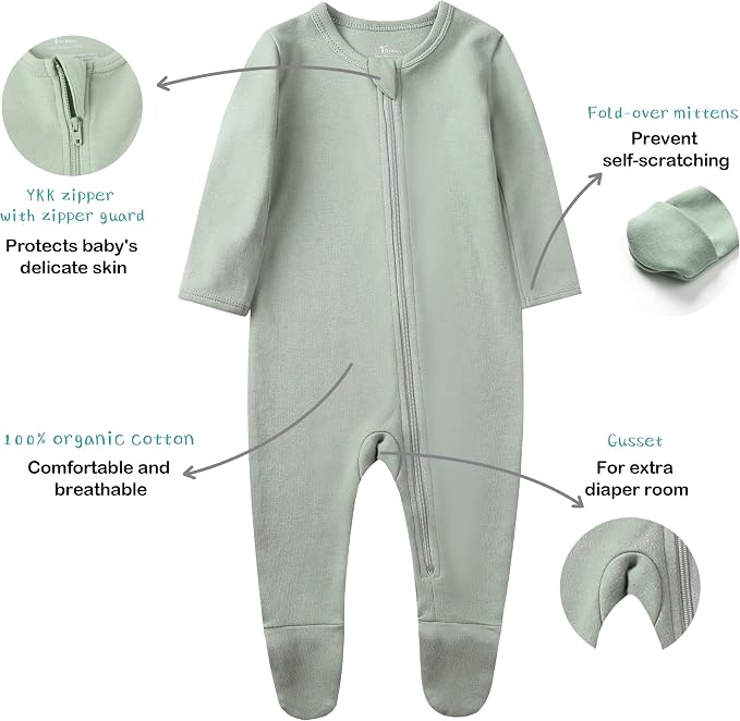O2 BABY Baby Boys Girls Organic Cotton Zip-Front Sleeper Pajamas, Footed Sleep - Image 5