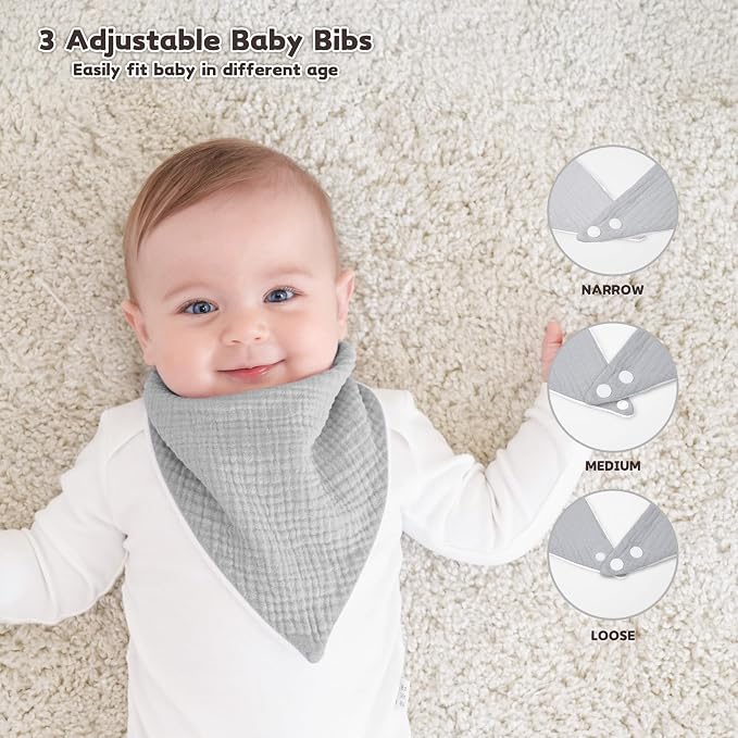 Susurration Muslin Baby Bibs 10Pack Baby Bandana Drool Bibs Soft Adjustable - Image 3