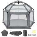 Baby Playpen with Self-Inflating Play Mat & Travel Bag, Portable Outdoor Playpen by UPHUNAL