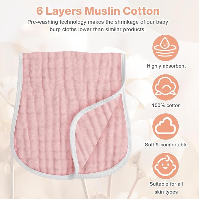 MUKIN Baby Muslin Burp Cloth Set of 6, Ultra Soft Absorbent Thick Cotton - Image 6